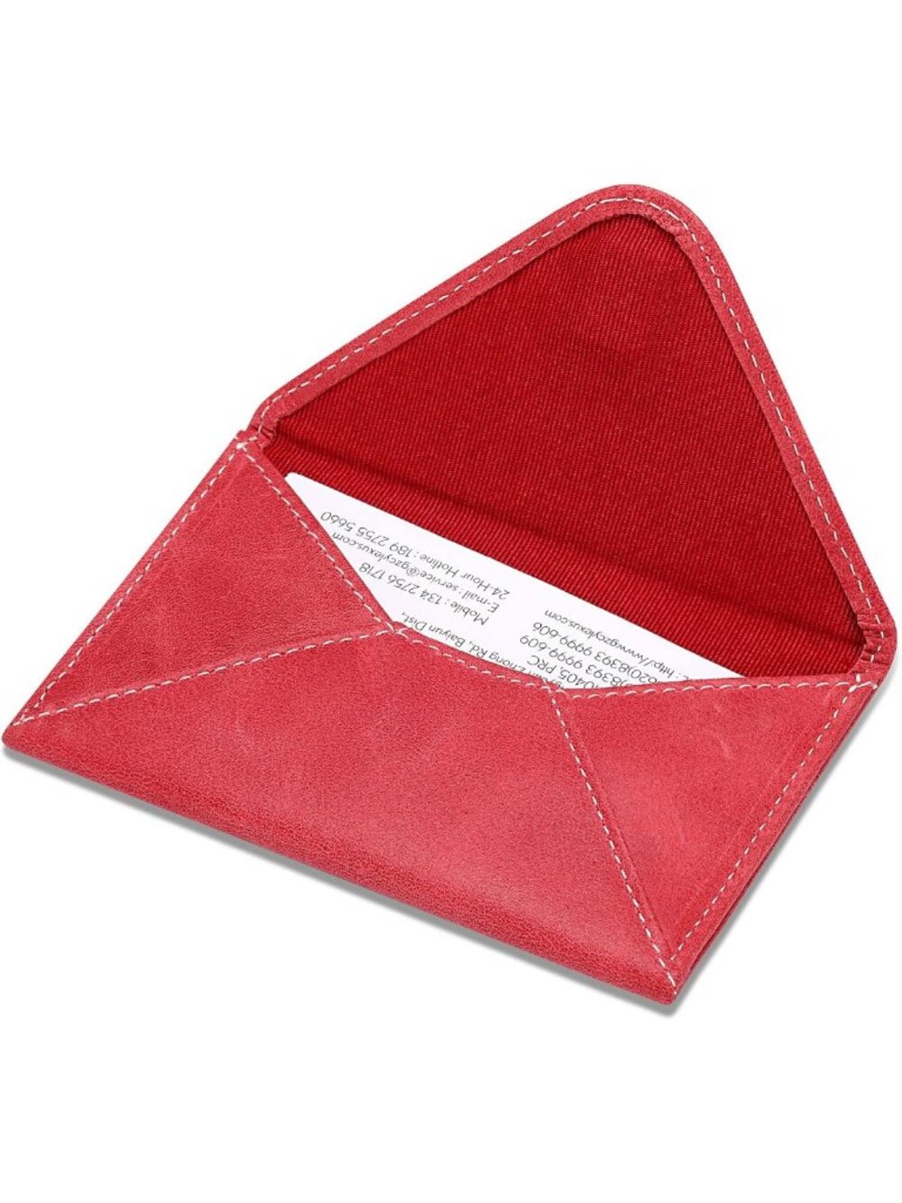 Vintage Red Full Grain Leather Business Card Holder | Stylish Envelope Design